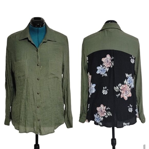 Signature Studio Boho Beachy Lightweight Button Down Shirt Floral Back Size 1X - Picture 1 of 11